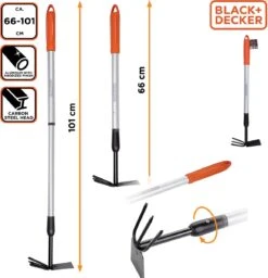 Black & Decker BLACK+DECKER Cultivateur Avec Houe - Râteau De Jardin Et Houe - Longueur Réglable 66-101CM - Cultivation Et Désherbage - Tête En Acier Au Carbone -Outils Pro Soldes 1156x1200